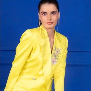 Lime embroided blazer dress